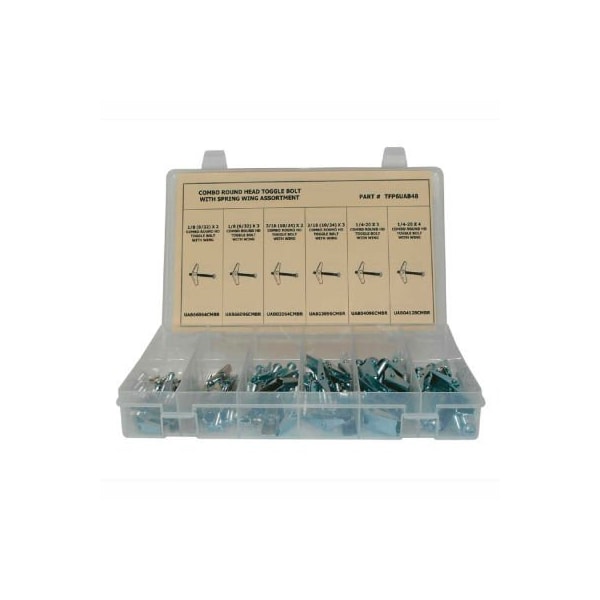60 Piece Toggle Bolt w/ Wing Spring Assortment - Combo Phillips/Slotted Round Head - Steel - Zinc